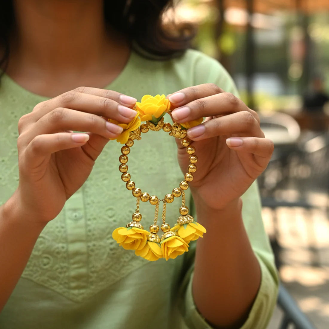 Haldi Kada Bracelet – Traditional Floral Wrist Accessory for Festive Occasions